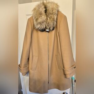 Zara Tan Cape with Faux Fur Collar